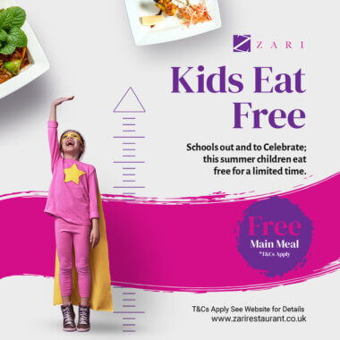 Restaurant deals, Kids Eat Free at Zari Image of super hero child