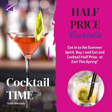 HALF PRICE Cocktails. Buy One Get One Half Price